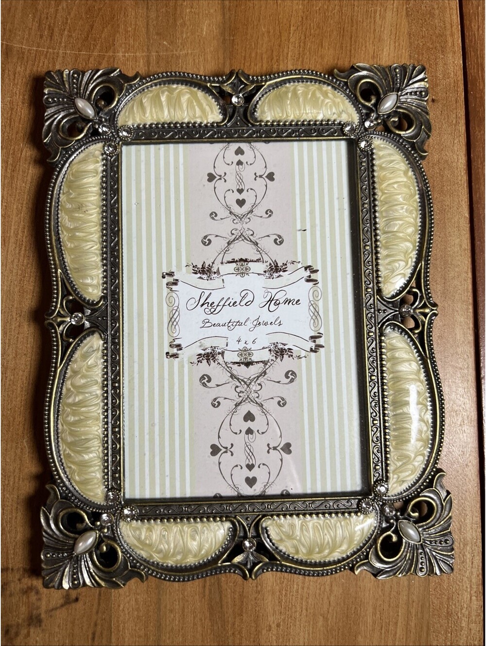 Sheffield Home Beautiful Jewels 4x6 Metal Ivory Enamel Rhinestone Picture Frame